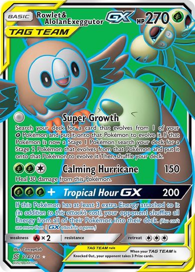 Rowlet & Alolan Exeggutor GX (Full Art) (214/236) [Sun & Moon: Unified Minds]