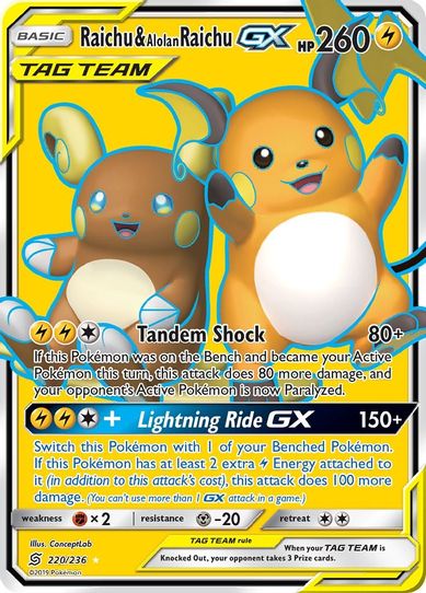 Raichu & Alolan Raichu GX (Full Art) (220/236) [Sun & Moon: Unified Minds]