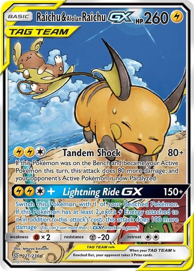 Raichu & Alolan Raichu GX (Alternate Full Art) (221/236) [Sun & Moon: Unified Minds]