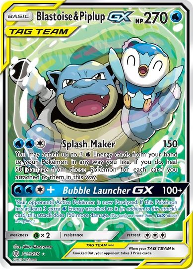 Blastoise & Piplup GX (Alternate Full Art) (215/236) [Sun & Moon: Cosmic Eclipse]