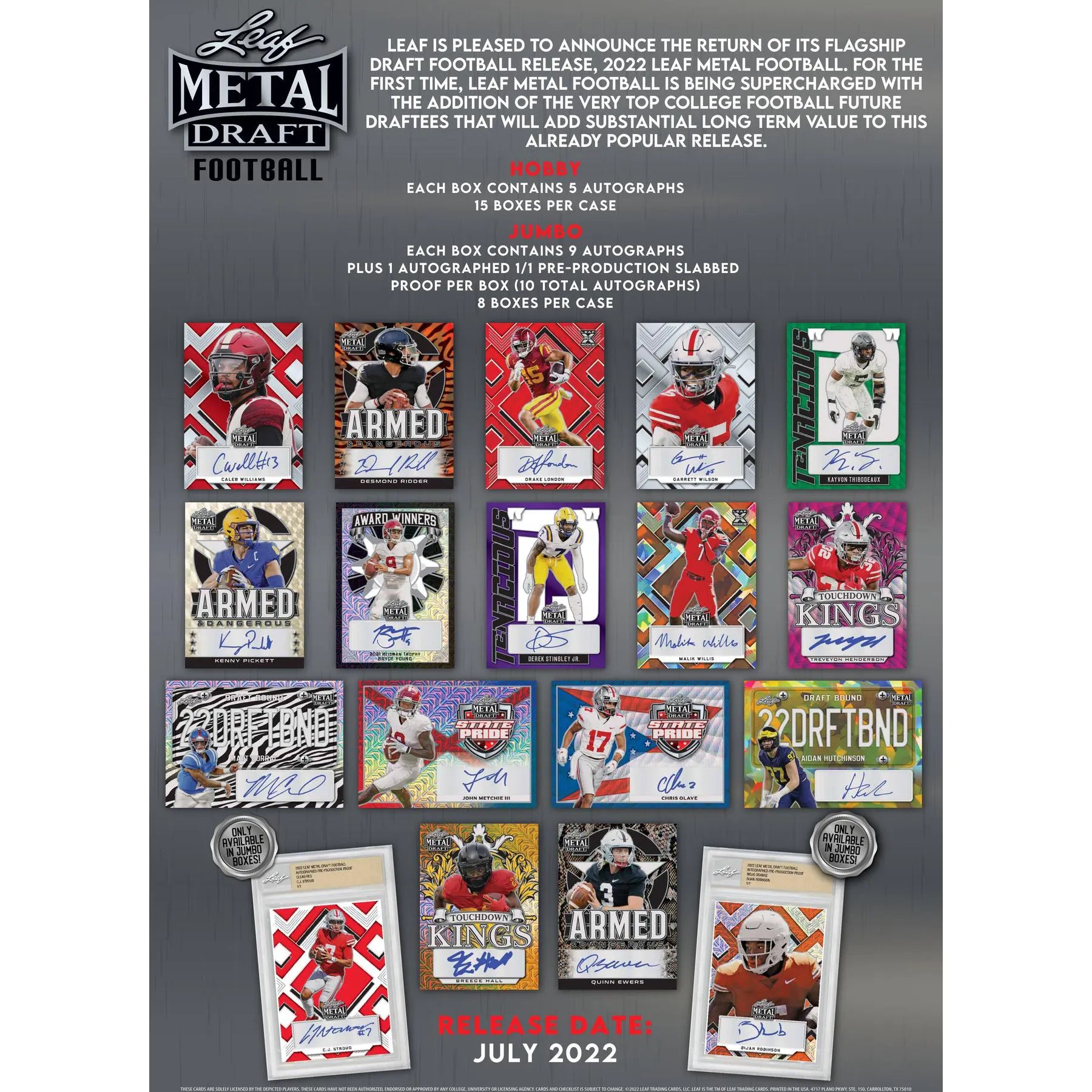 2022 Leaf Metal Draft Football Hobby Box (5 Autographs Per Box)