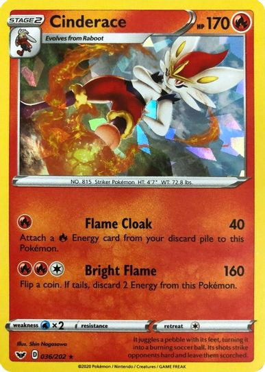 Cinderace 036/202 (Cracked Ice Holo) [Deck Exclusives]