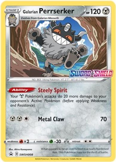 Galarian Perrserker SWSH008 (Prerelease Promo) (SWSH008) [SWSH: Sword & Shield Promo Cards]