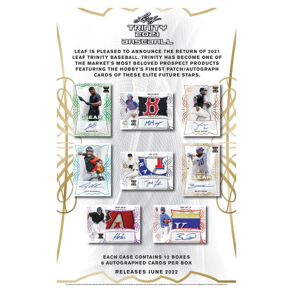 2021 Leaf Trinity Baseball Cards Hobby Box (6 Autos Per Box)