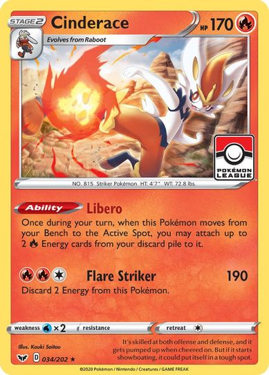 Cinderace 34/202 (League Promo) [League & Championship Cards]