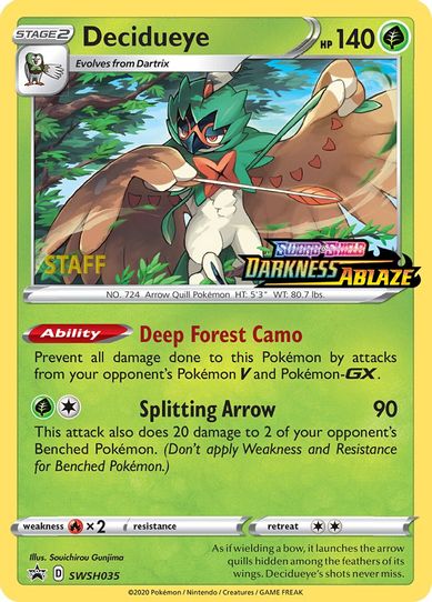 Decidueye SWSH035 (Prerelease Promo) [Staff] (SWSH035) [SWSH: Sword & Shield Promo Cards]