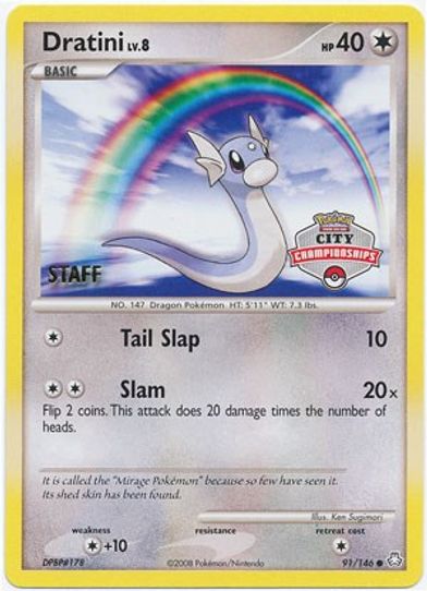 dratini pokemon card value Shadowless 26/102 Base Set Pokmon Cards CollexyLux If heads Dratini 91/146 (City Championship Promo)