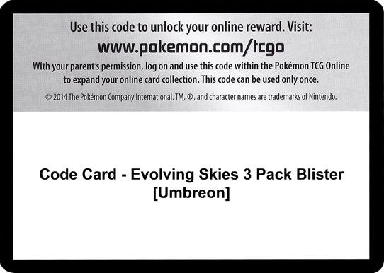 Code Card - Evolving Skies 3 Pack Blister [Umbreon] [Sword & Shield: Evolving Skies]