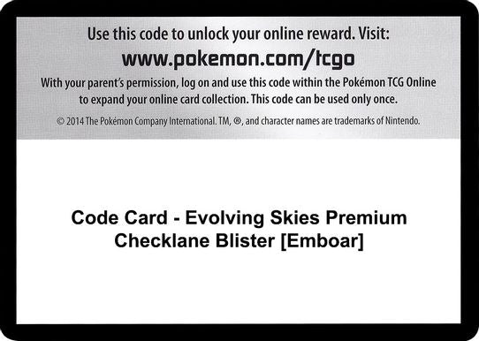 Code Card - Evolving Skies Premium Checklane Blister [Emboar] [Sword & Shield: Evolving Skies]