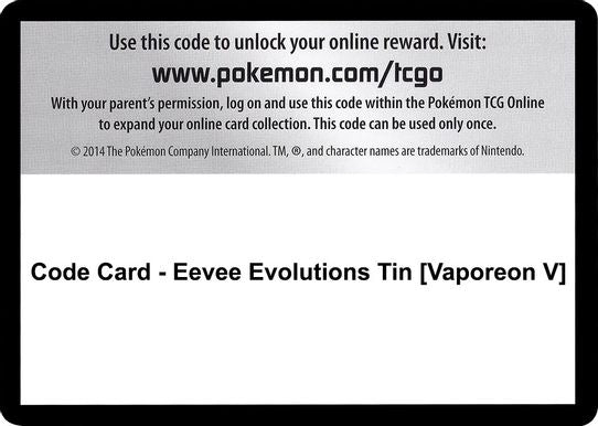 Code Card - Eevee Evolutions Tin [Vaporeon V] [Sword & Shield: Evolving Skies]