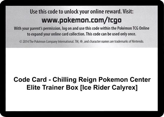 Code Card - Chilling Reign Pokemon Center Elite Trainer Box [Ice Rider Calyrex] [SWSH06: Chilling Reign]