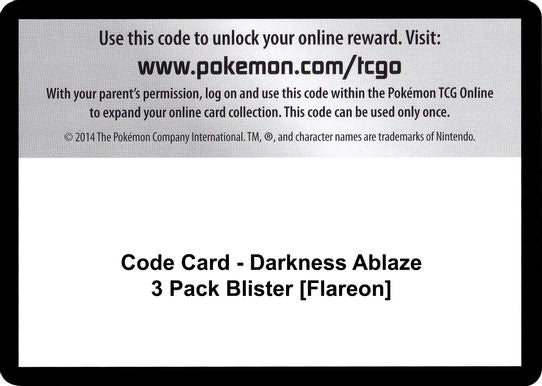 Code Card - Darkness Ablaze 3 Pack Blister [Flareon] [Sword & Shield: Darkness Ablaze]