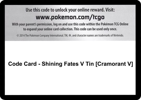 Code Card - Shining Fates V Tin [Cramorant V] [Shining Fates]