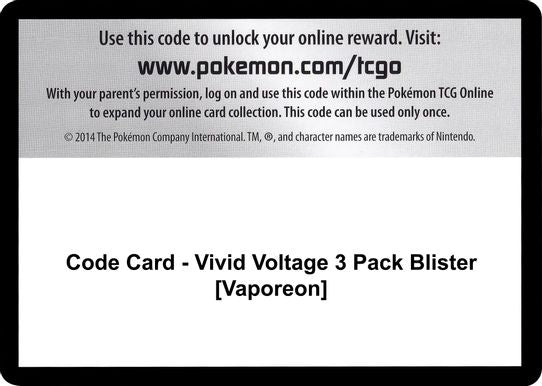 Code Card - Vivid Voltage 3 Pack Blister [Vaporeon] [Sword & Shield: Vivid Voltage]