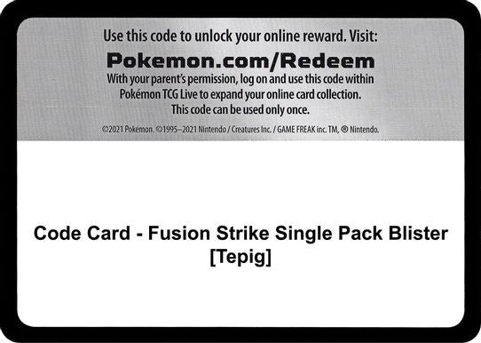 Code Card - Fusion Strike Single Pack Blister [Tepig] [Sword & Shield: Fusion Strike]