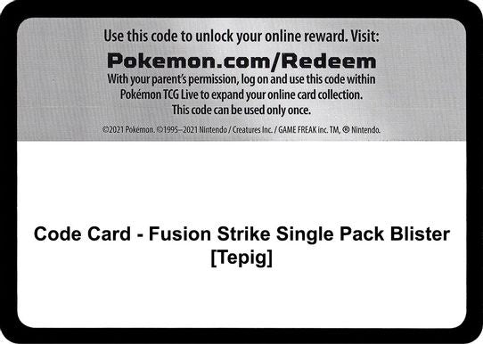 Code Card - Fusion Strike Single Pack Blister [Tepig] [Sword & Shield: Fusion Strike]