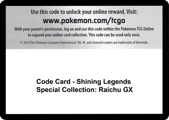 Code Card - Shining Legends Special Collection: Raichu GX [Shining Legends]