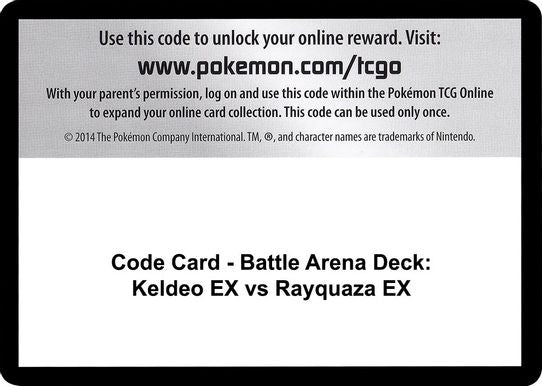 Code Card - Battle Arena Deck: Keldeo EX vs Rayquaza EX [XY - Steam Siege]