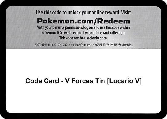 Code Card - V Forces Tin [Lucario V] [Miscellaneous Cards & Products]