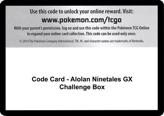 Code Card - Alolan Ninetales GX Challenge Box [SM - Burning Shadows]
