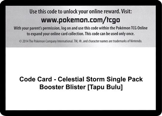 Code Card - Celestial Storm Single Pack Booster Blister [Tapu Bulu] [Sun & Moon: Celestial Storm ]
