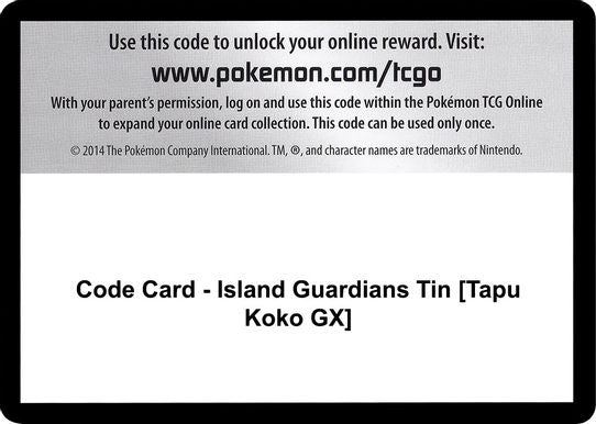 Code Card - Island Guardians Tin [Tapu Koko GX] [SM - Guardians Rising]