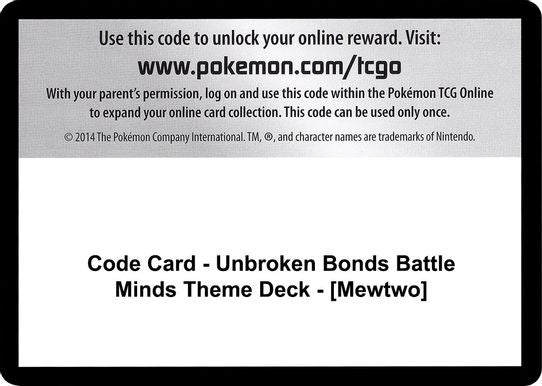 Code Card - Unbroken Bonds Battle Minds Theme Deck - [Mewtwo] [SM - Unbroken Bonds]