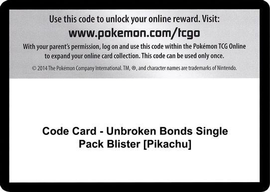 Code Card - Unbroken Bonds Single Pack Blister [Pikachu] [SM - Unbroken Bonds]