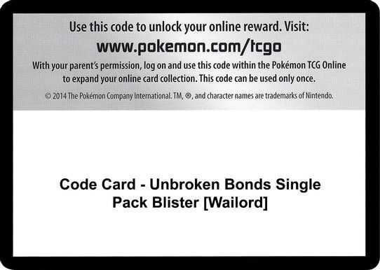 Code Card - Unbroken Bonds Single Pack Blister [Wailord] - SM] [SM - Unbroken Bonds]