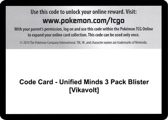 Code Card - Unified Minds 3 Pack Blister [Vikavolt] [Sun & Moon: Unified Minds]