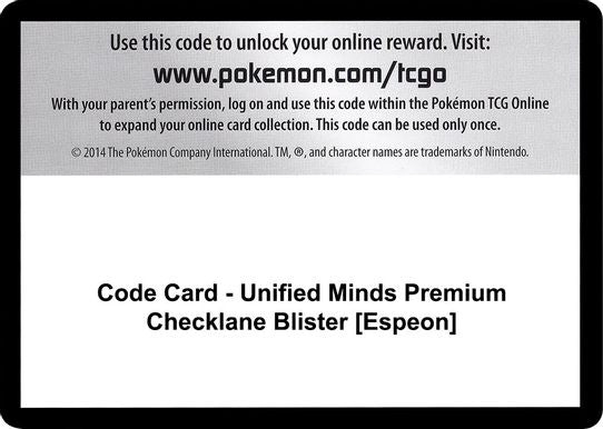 Code Card - Unified Minds Premium Checklane Blister [Espeon] [Sun & Moon: Unified Minds]
