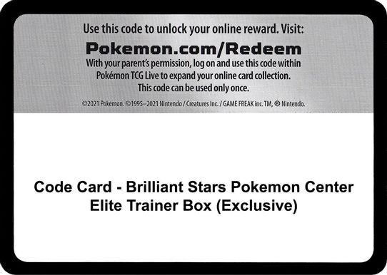 Code Card - Brilliant Stars Pokemon Center Elite Trainer Box (Exclusive) [SWSH09: Brilliant Stars]