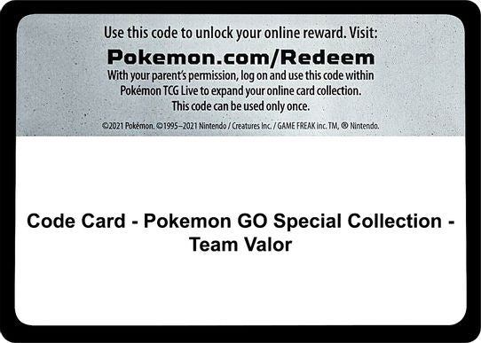 Code Card - Pokemon GO Special Collection - Team Valor [Pokemon GO]