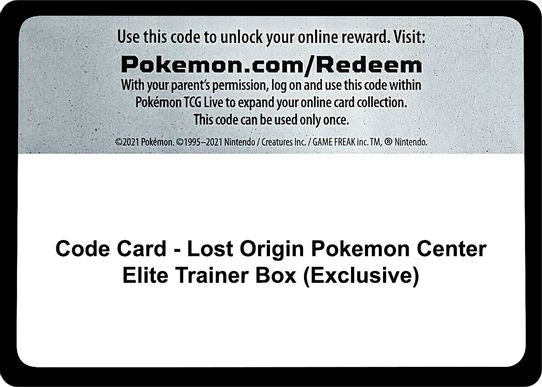 Code Card Lost Origin Pokemon Center Elite Trainer Box (Exclusive) [SWSH11: Lost Origin]