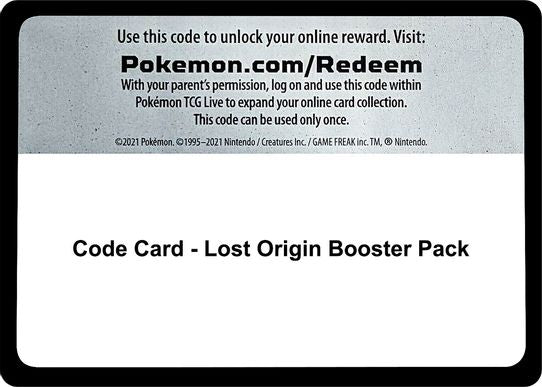 Code Card Lost Origin Booster Pack [SWSH11: Lost Origin]
