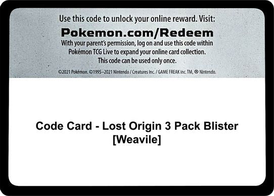 Code Card - Lost Origin 3 Pack Blister [Weavile] [SWSH11: Lost Origin]