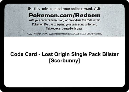 Code Card - Lost Origin Single Pack Blister [Scorbunny] [SWSH11: Lost Origin]