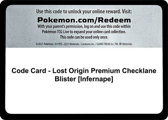 Code Card - Lost Origin Premium Checklane Blister [Infernape] [SWSH11: Lost Origin]
