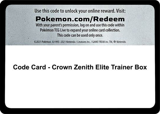 Code Card Crown Zenith Elite Trainer Box [Crown Zenith]