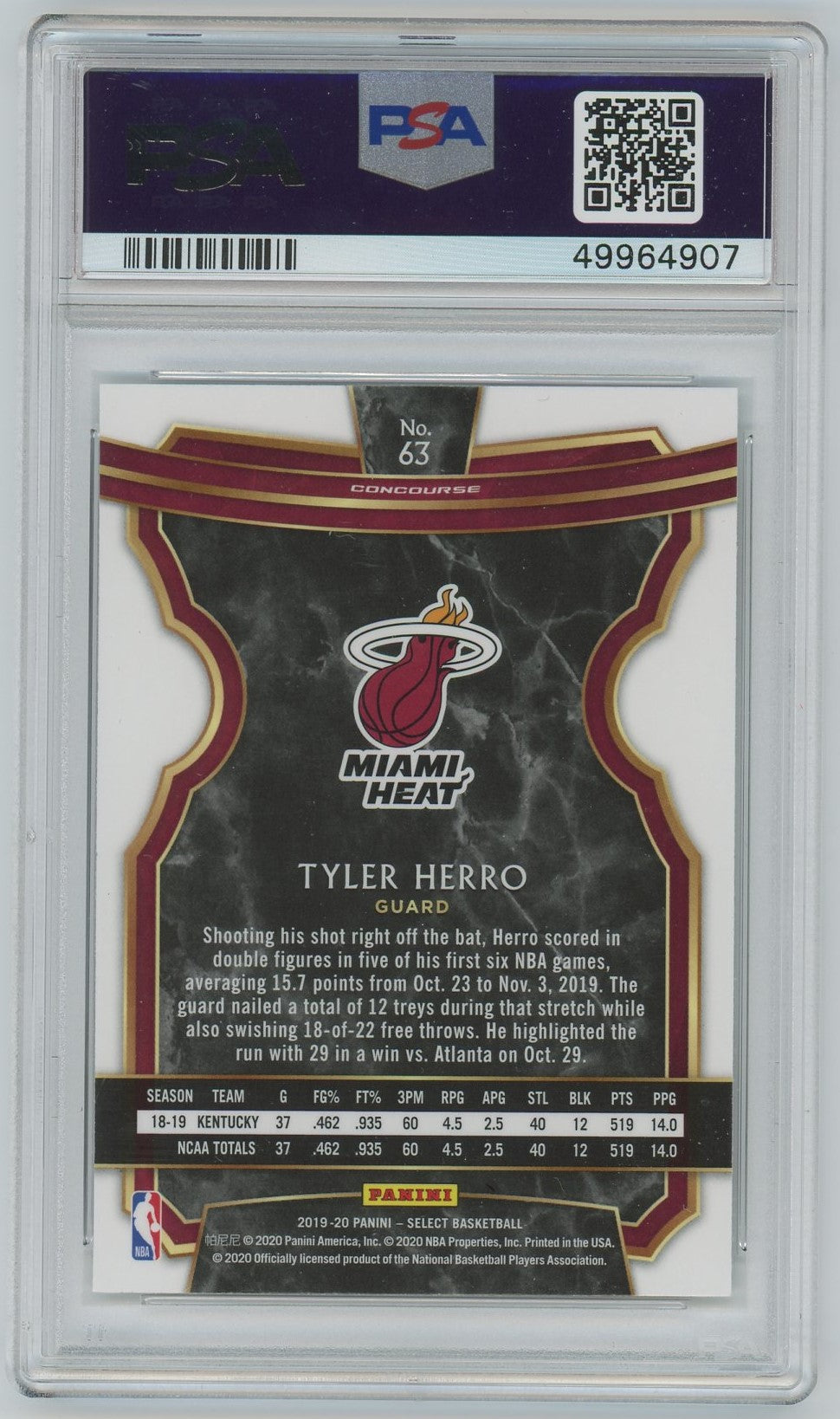 PSA (MINT 9) Tyler Herro #63 - Panini Select (#49964907)