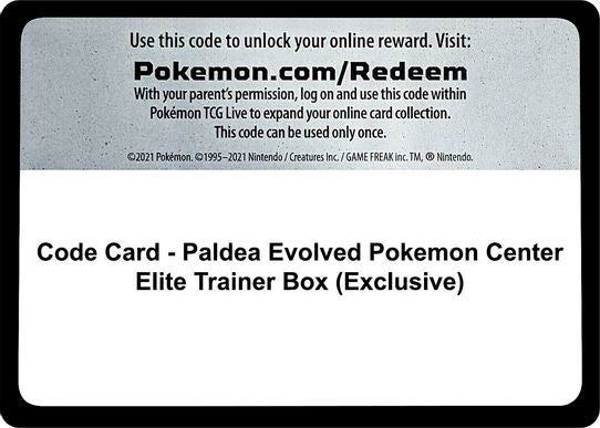 Code Card Paldea Evolved Pokemon Center Elite Trainer Box (Exclusive) [SV02: Paldea Evolved]