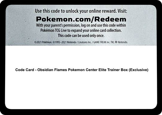 Code Card Obsidian Flames Pokemon Center Elite Trainer Box (Exclusive) [SV03: Obsidian Flames]