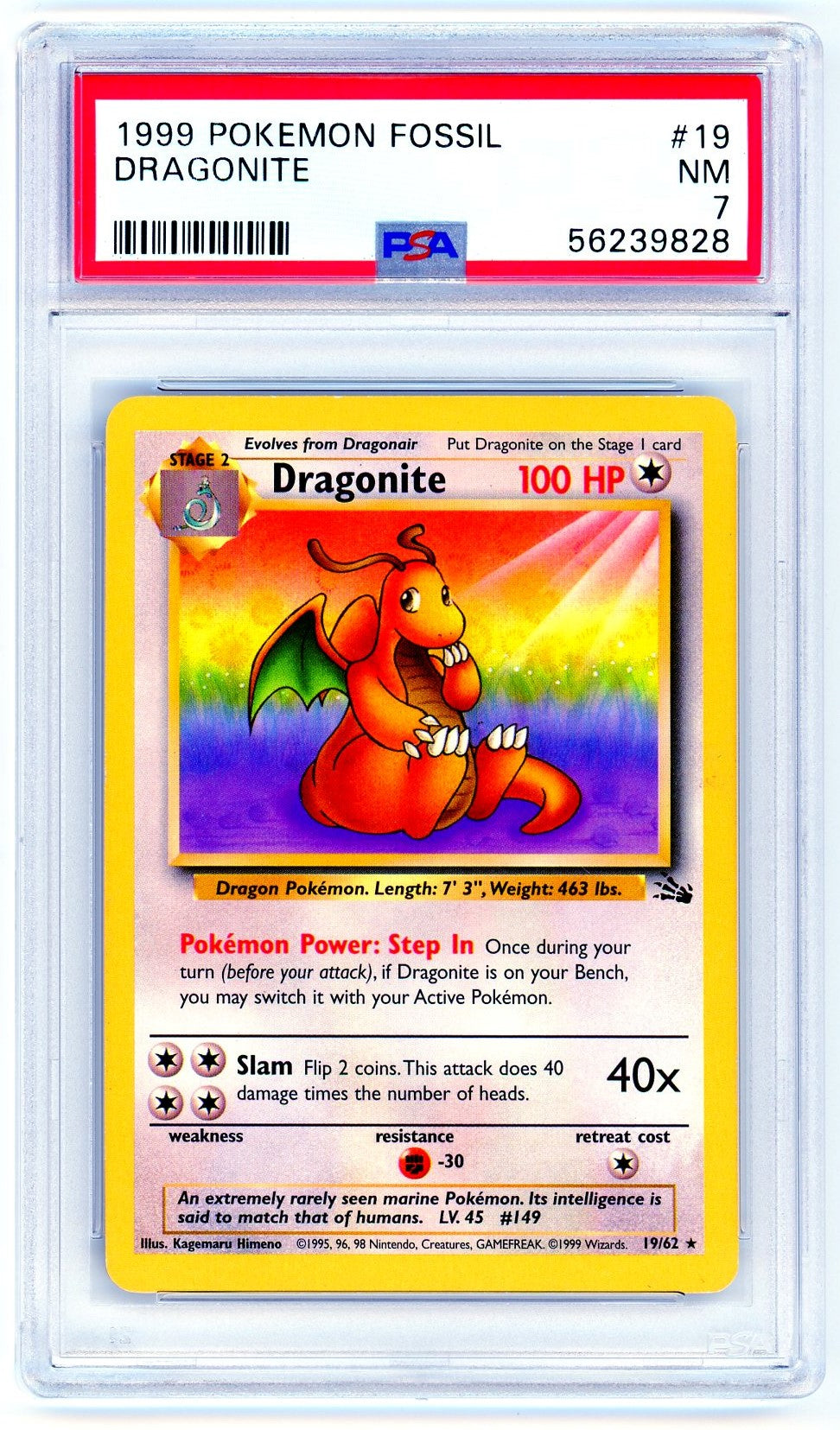 PSA authentic 7 Dragonite Fossil Holo