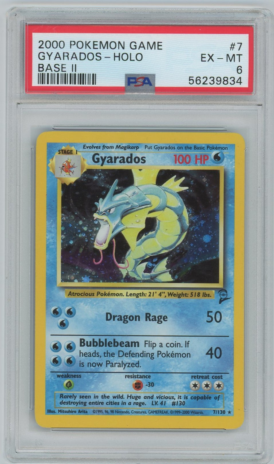 PSA (EX-MT 6) Gyarados-holo #7 - Pokemon Game Base 2 (#56239834)