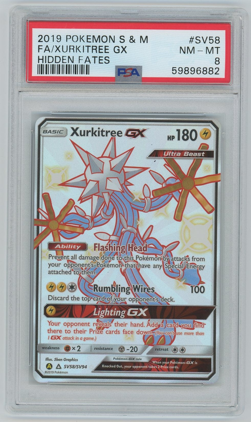 PSA (NM-MT 8) Fa/xurkitree Gx #Sv58 - Pokemon Sun & Moon Hidden Fates (#59896882)