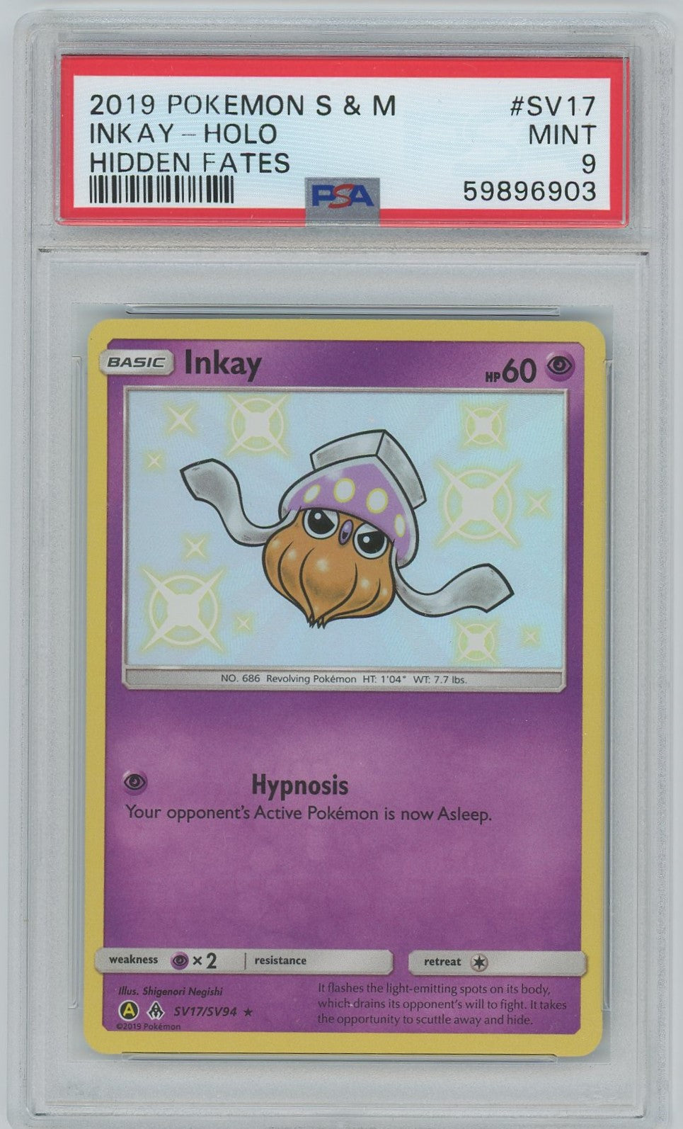 PSA (MINT 9) Inkay-holo #Sv17 - Pokemon Sun & Moon Hidden Fates (#59896903)