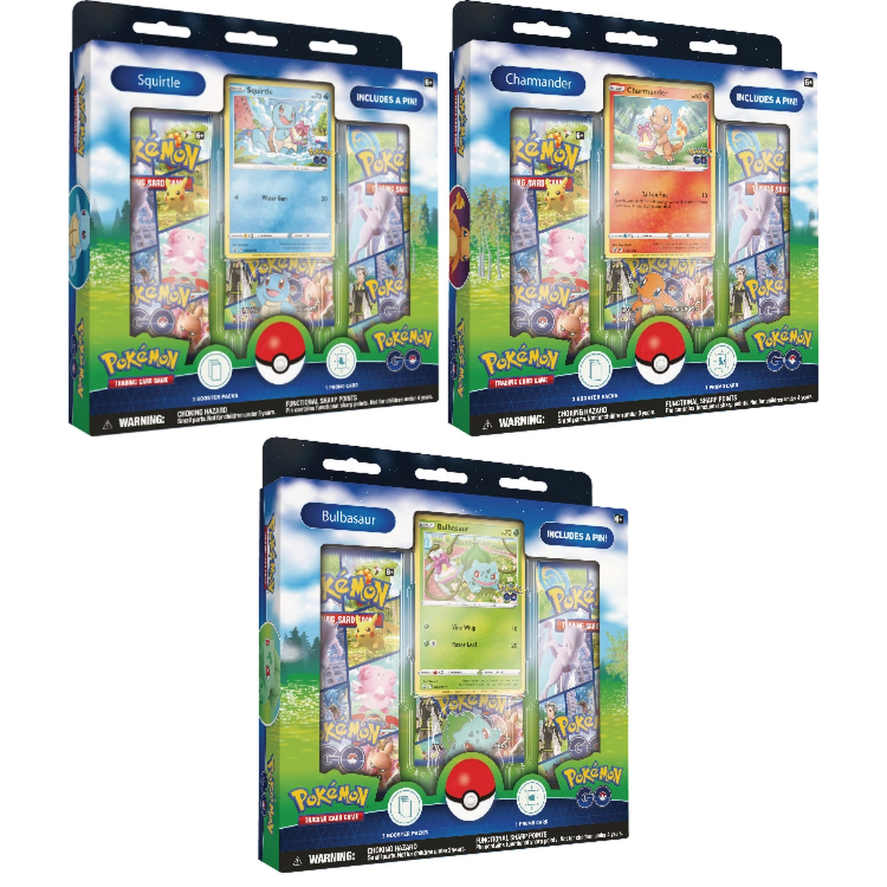 Pokémon TCG: Pokémon GO Pin Collection - Charmander / Bulbasaur / Squirtle - Boxes & Cases
