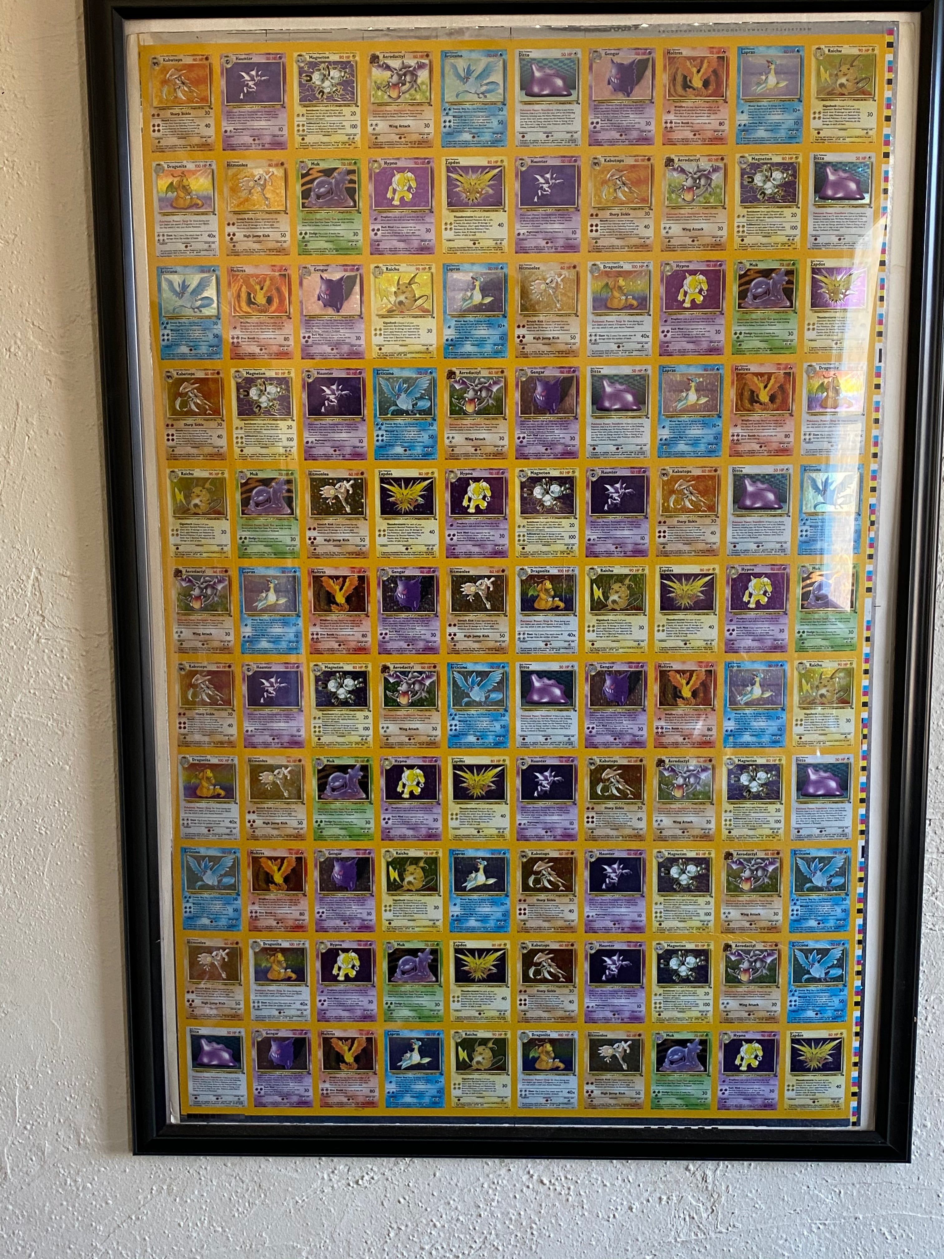 Pokemon Fossil Holo Rare Uncut Sheet 1 of 99 (110 Cards) Wizards of the Coast Kay Bee Toys FRAMED