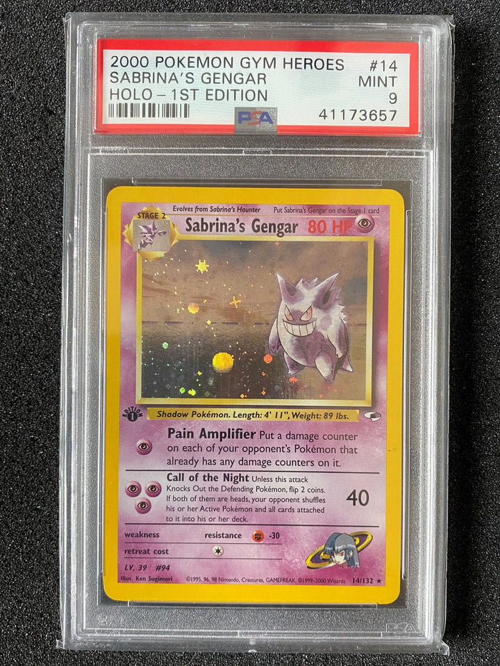PSA 9 First (1st) Edition Sabrina's Gengar 14/132 - 2000 Pokemon Gym Heroes (WOTC) Pokemon Plug