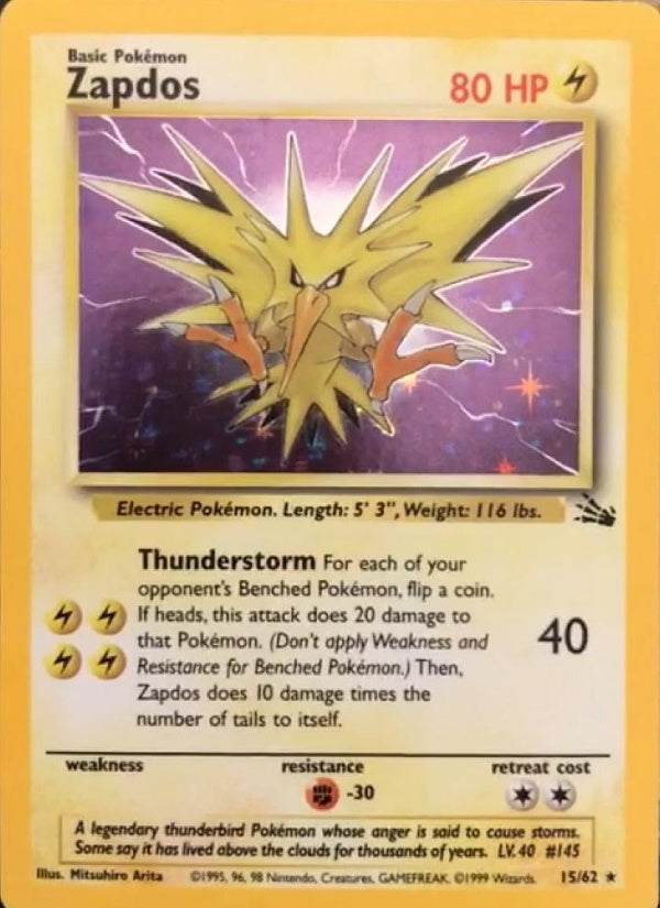 Zapdos (15/62) (Corrected Version) [Fossil Unlimited]